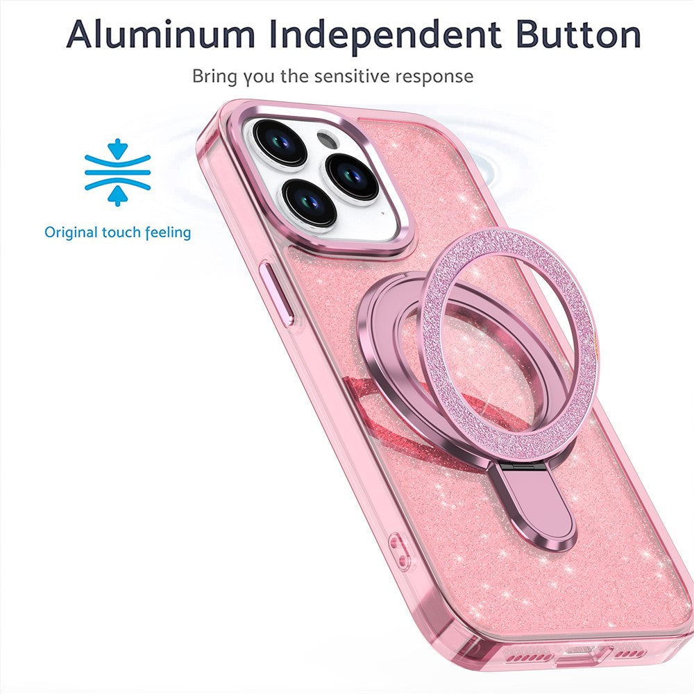 For iPhone 15 Pro Max Case Glitter Design TPU+PC Hybrid Phone Cover with Kickstand