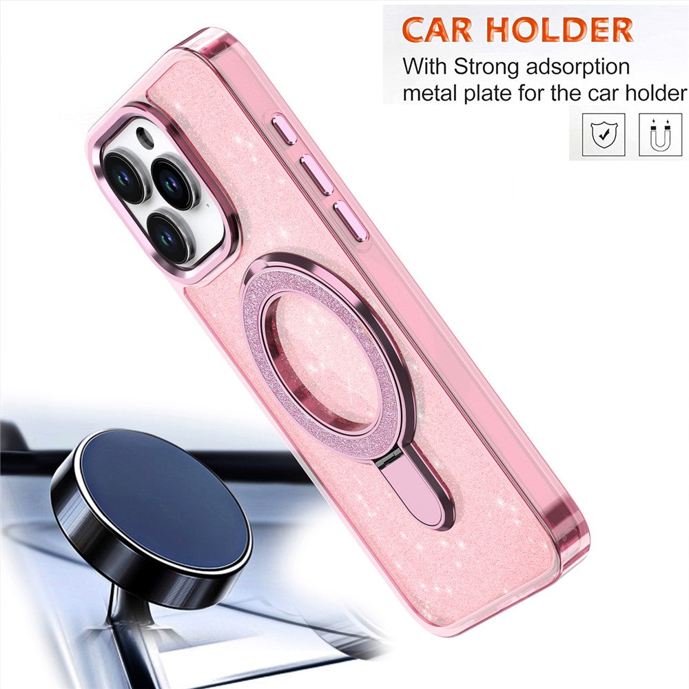 For iPhone 15 Pro Max Case Glitter Design TPU+PC Hybrid Phone Cover with Kickstand