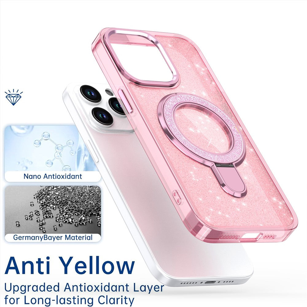 For iPhone 15 Pro Max Case Glitter Design TPU+PC Hybrid Phone Cover with Kickstand