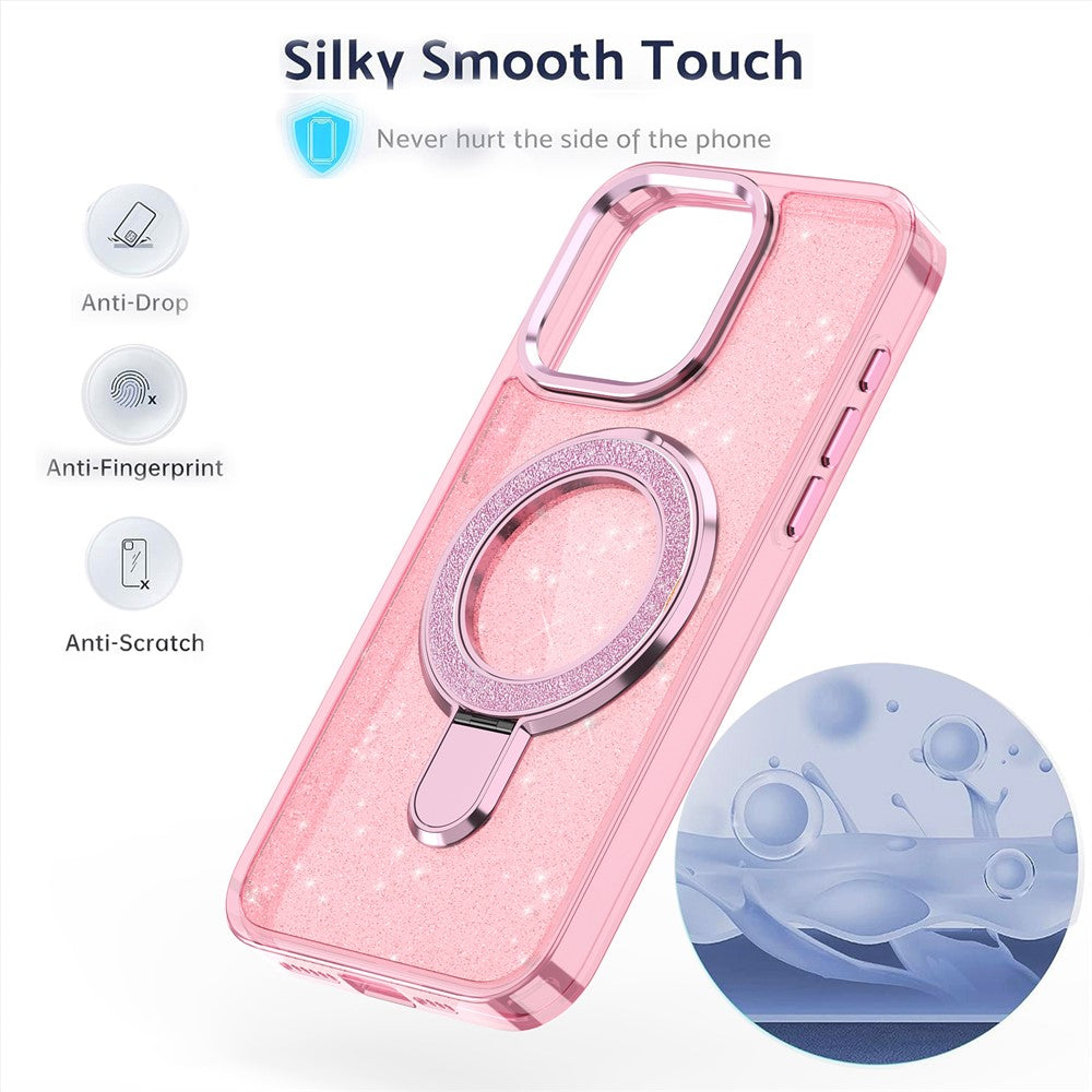For iPhone 15 Pro Max Case Glitter Design TPU+PC Hybrid Phone Cover with Kickstand