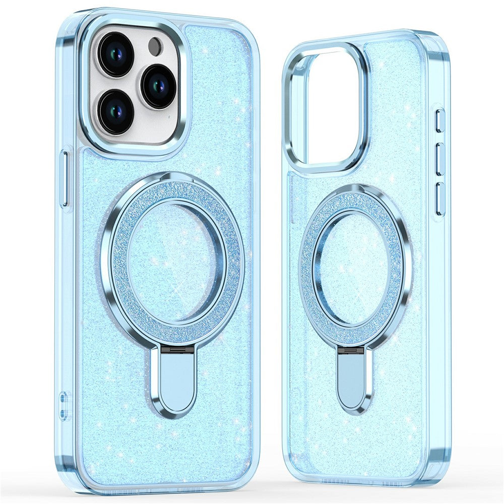 For iPhone 15 Pro Max Case Glitter Design TPU+PC Hybrid Phone Cover with Kickstand