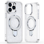 For iPhone 15 Pro Max Case Glitter Design TPU+PC Hybrid Phone Cover with Kickstand