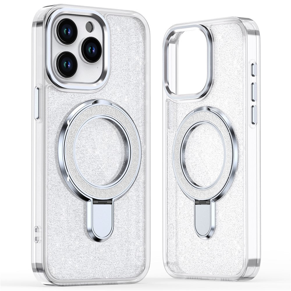 For iPhone 15 Pro Max Case Glitter Design TPU+PC Hybrid Phone Cover with Kickstand