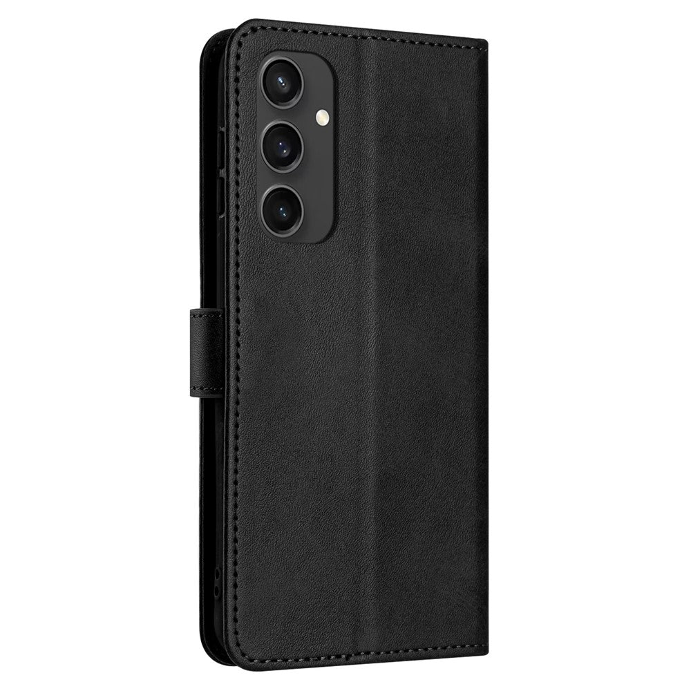 For Samsung Galaxy S24 FE Case PU Leather Purse Calf Texture Phone Cover with Hand Strap