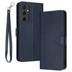 For Samsung Galaxy S24 FE Case PU Leather Purse Calf Texture Phone Cover with Hand Strap