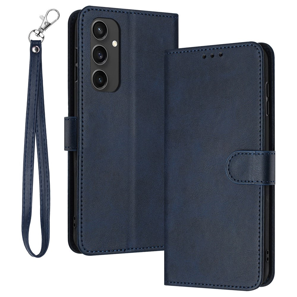 For Samsung Galaxy S24 FE Case PU Leather Purse Calf Texture Phone Cover with Hand Strap