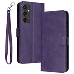 For Samsung Galaxy S24 FE Case PU Leather Purse Calf Texture Phone Cover with Hand Strap