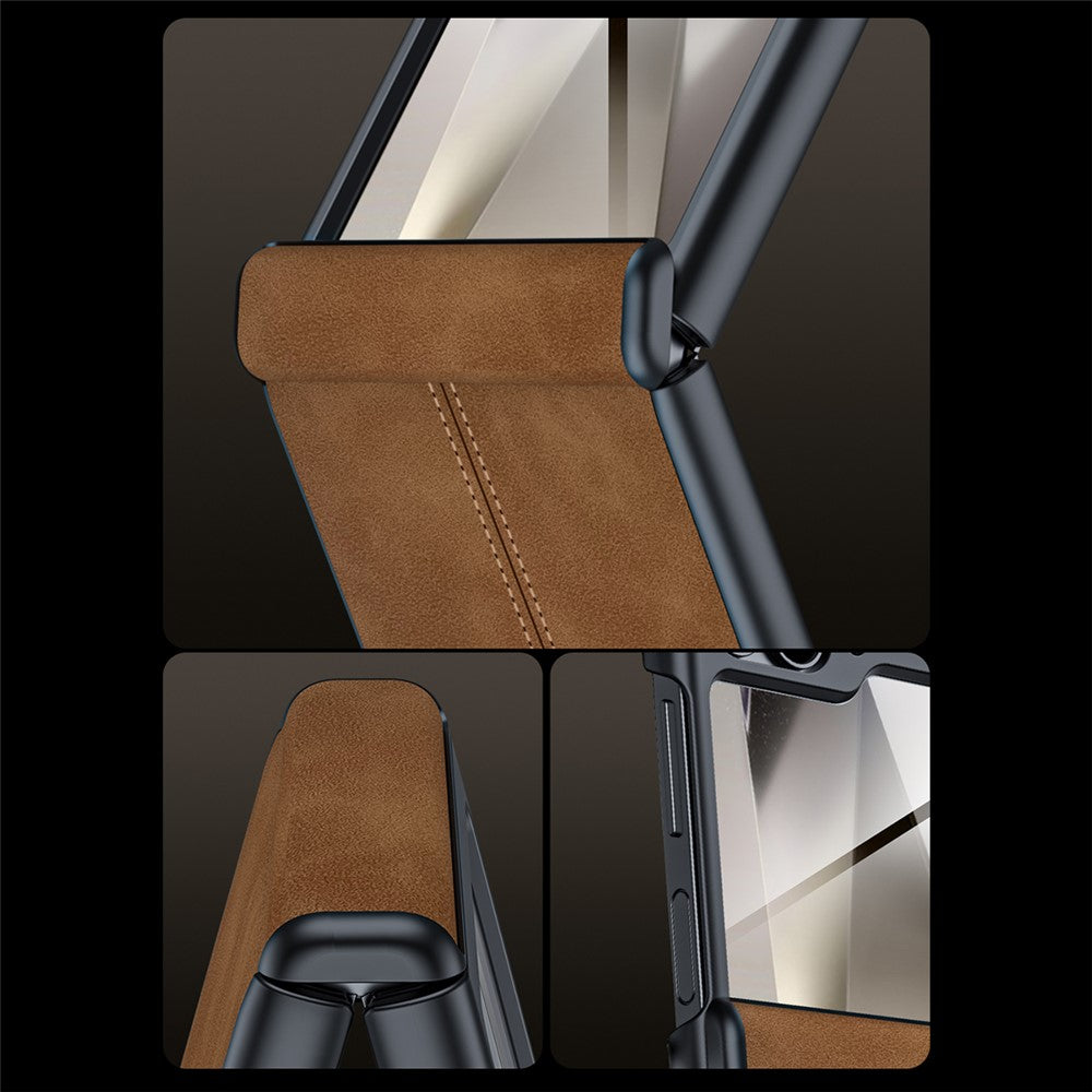 For Samsung Galaxy Z Flip7 FE 5G / Z Flip6 5G Case Hinge Leather+PC Phone Cover with Rear Screen Film