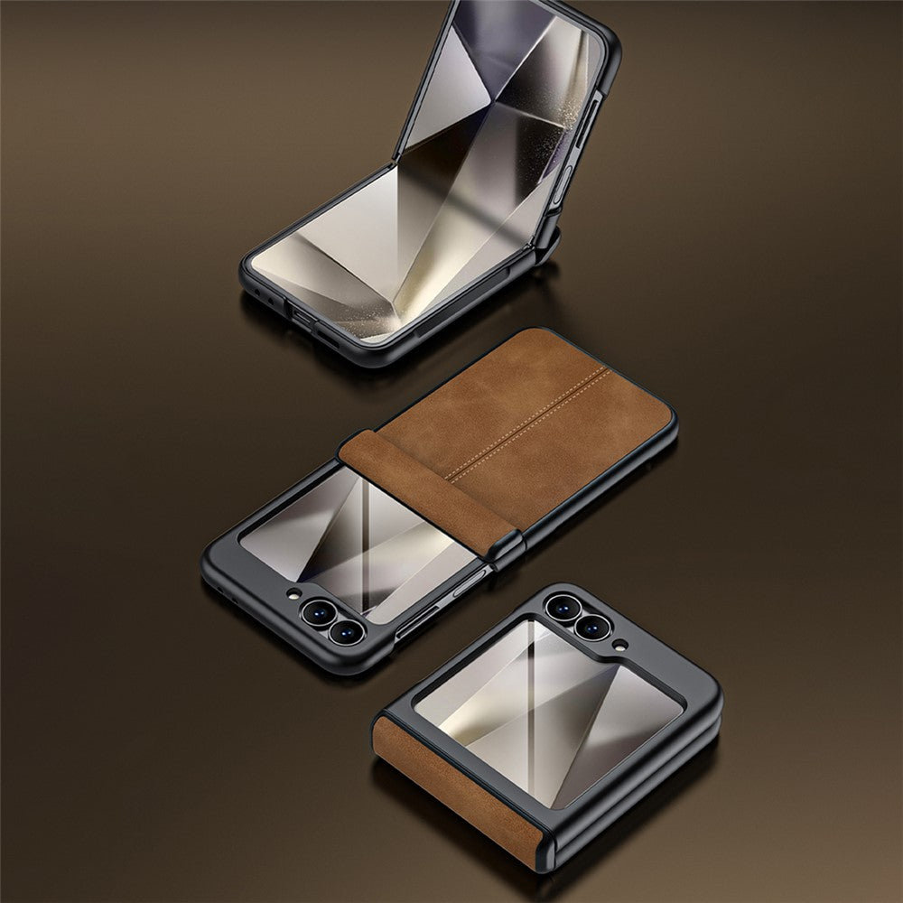 For Samsung Galaxy Z Flip7 FE 5G / Z Flip6 5G Case Hinge Leather+PC Phone Cover with Rear Screen Film