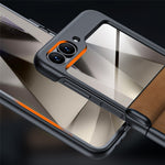 For Samsung Galaxy Z Flip7 FE 5G / Z Flip6 5G Case Hinge Leather+PC Phone Cover with Rear Screen Film