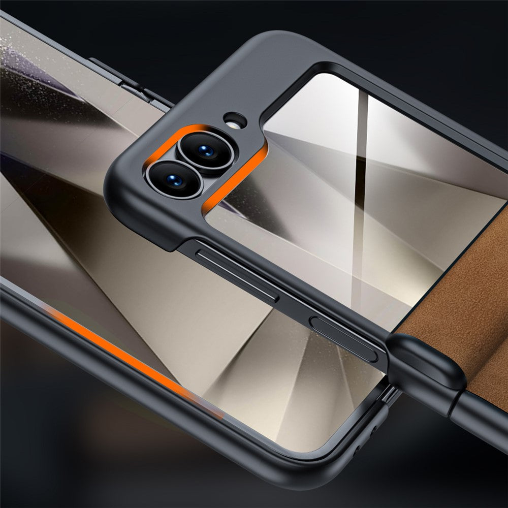 For Samsung Galaxy Z Flip7 FE 5G / Z Flip6 5G Case Hinge Leather+PC Phone Cover with Rear Screen Film