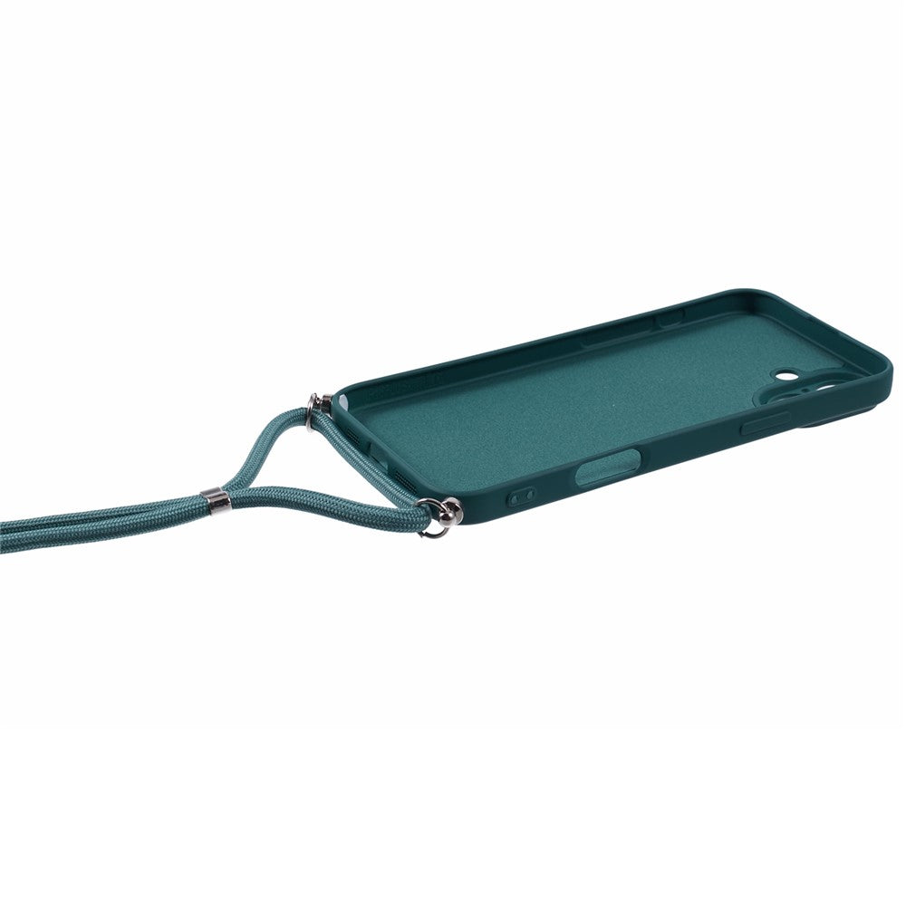For iPhone 16 Case TPU Fiber Lining Scratch-Resistant Phone Cover with Necklace Cord Strap