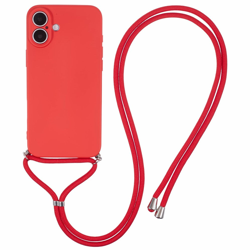 For iPhone 16 Case TPU Fiber Lining Scratch-Resistant Phone Cover with Necklace Cord Strap