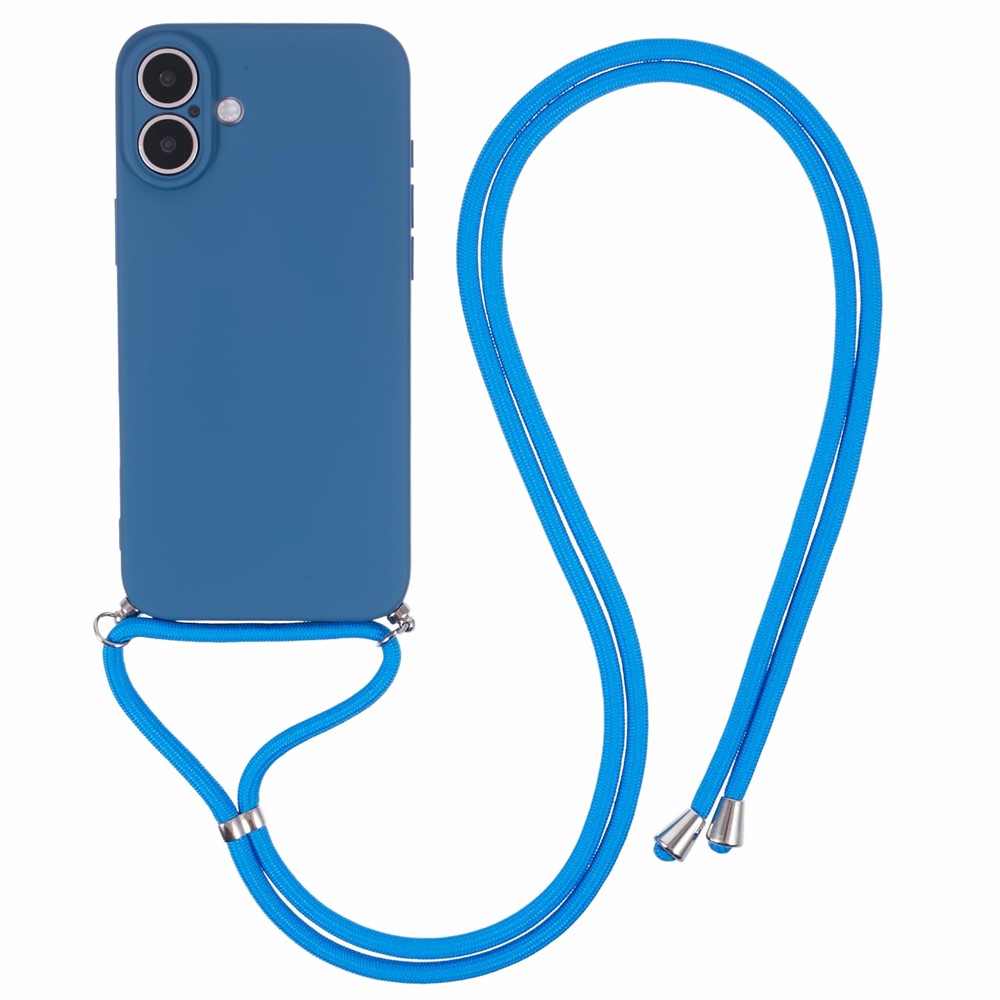 For iPhone 16 Case TPU Fiber Lining Scratch-Resistant Phone Cover with Necklace Cord Strap
