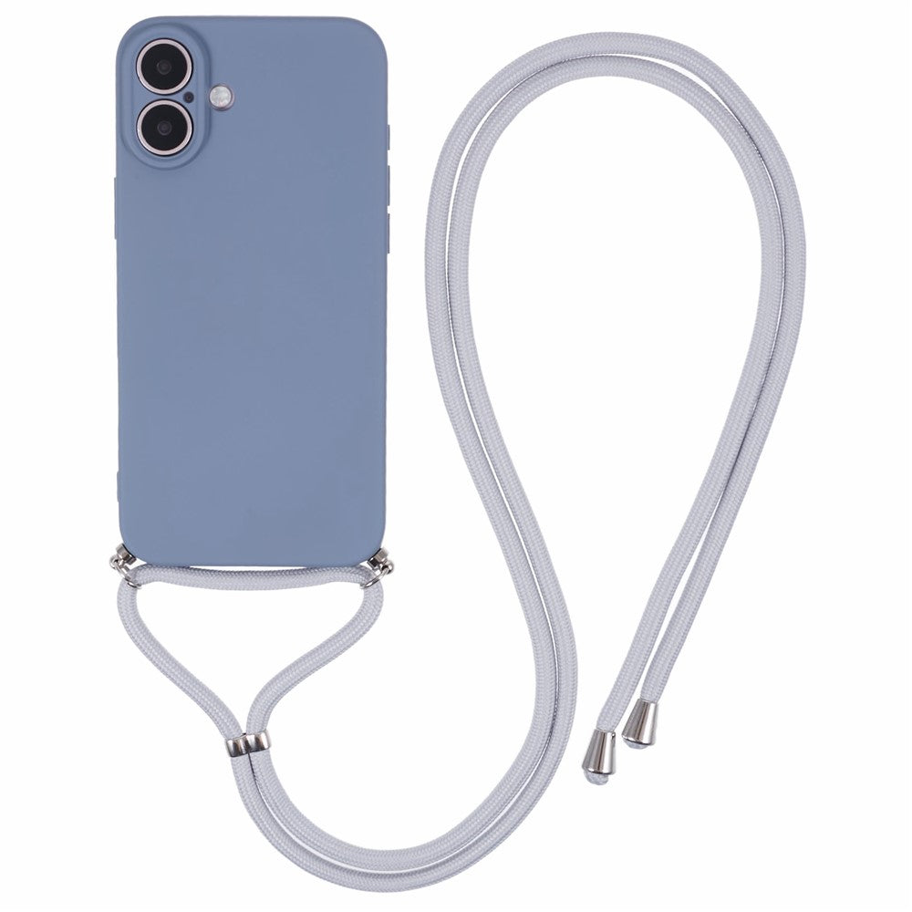 For iPhone 16 Case TPU Fiber Lining Scratch-Resistant Phone Cover with Necklace Cord Strap