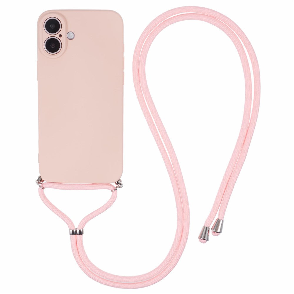For iPhone 16 Case TPU Fiber Lining Scratch-Resistant Phone Cover with Necklace Cord Strap