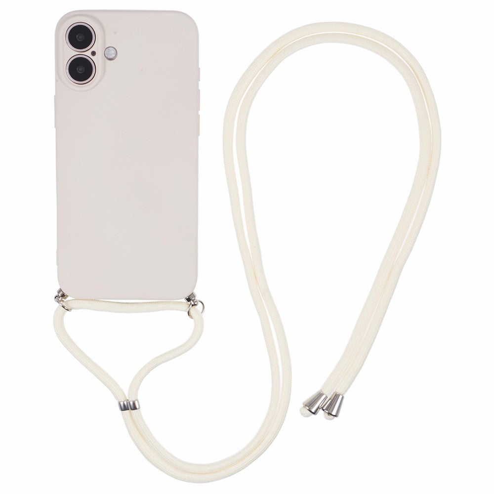For iPhone 16 Case TPU Fiber Lining Scratch-Resistant Phone Cover with Necklace Cord Strap