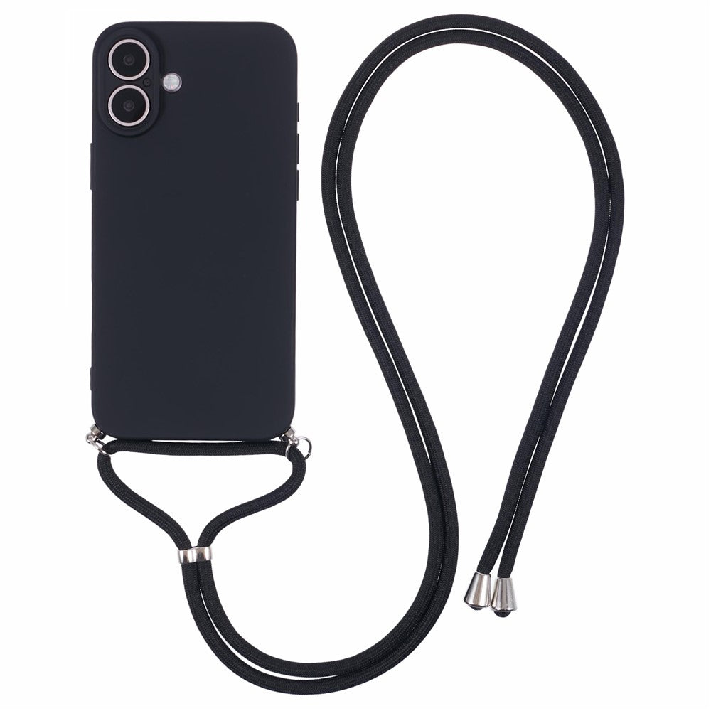 For iPhone 16 Case TPU Fiber Lining Scratch-Resistant Phone Cover with Necklace Cord Strap