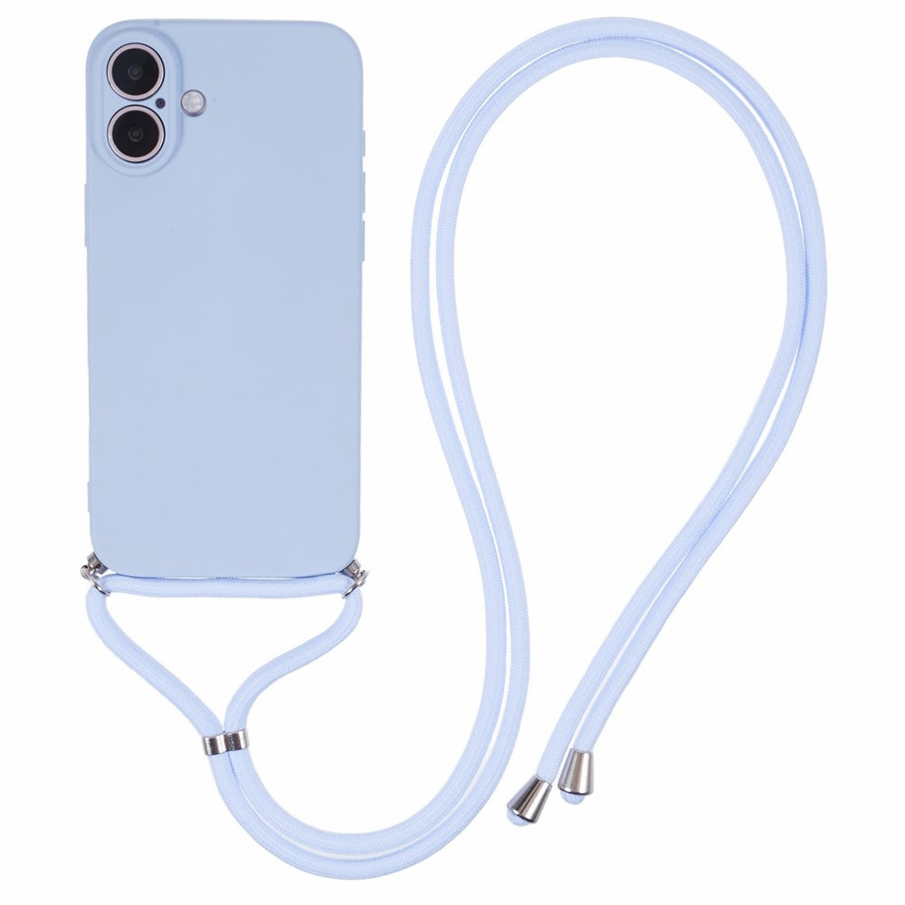 For iPhone 16 Case TPU Fiber Lining Scratch-Resistant Phone Cover with Necklace Cord Strap