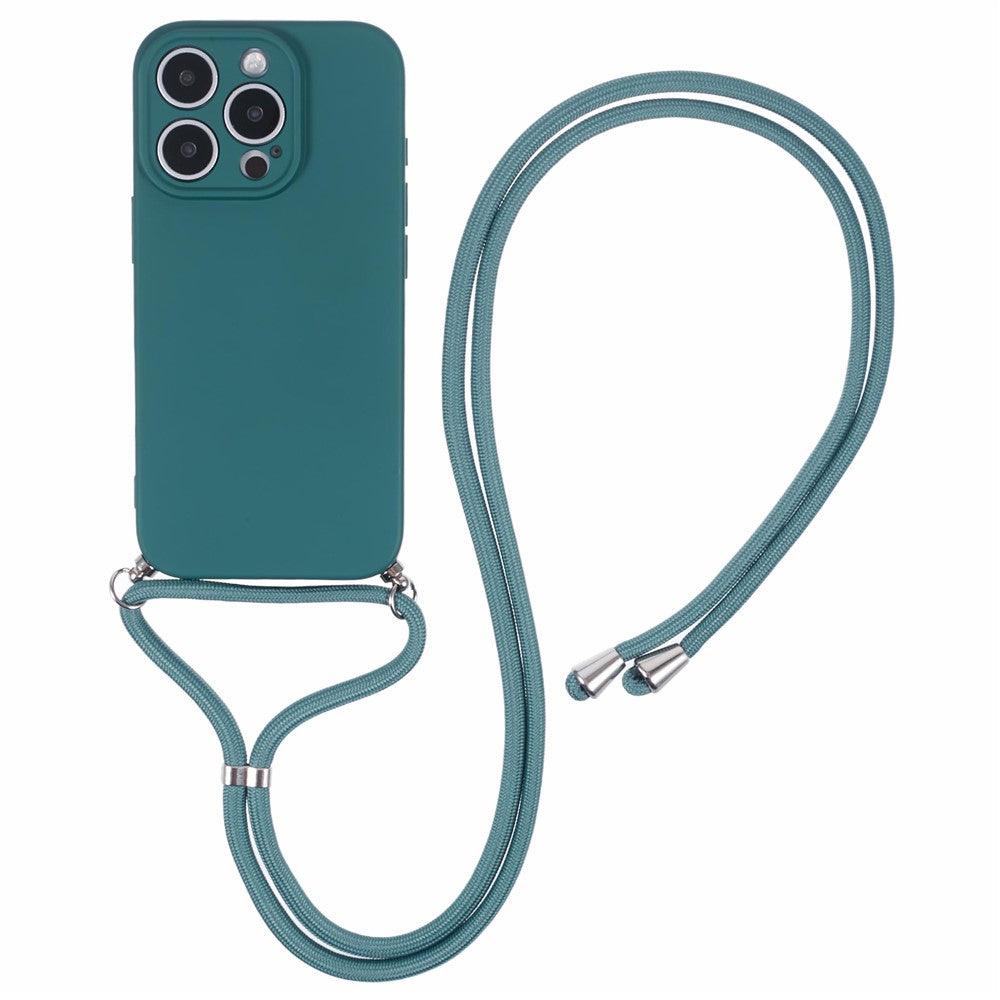 For iPhone 16 Pro Crossbody Case Flexible TPU Fiber Lining Anti-Shock Phone Cover