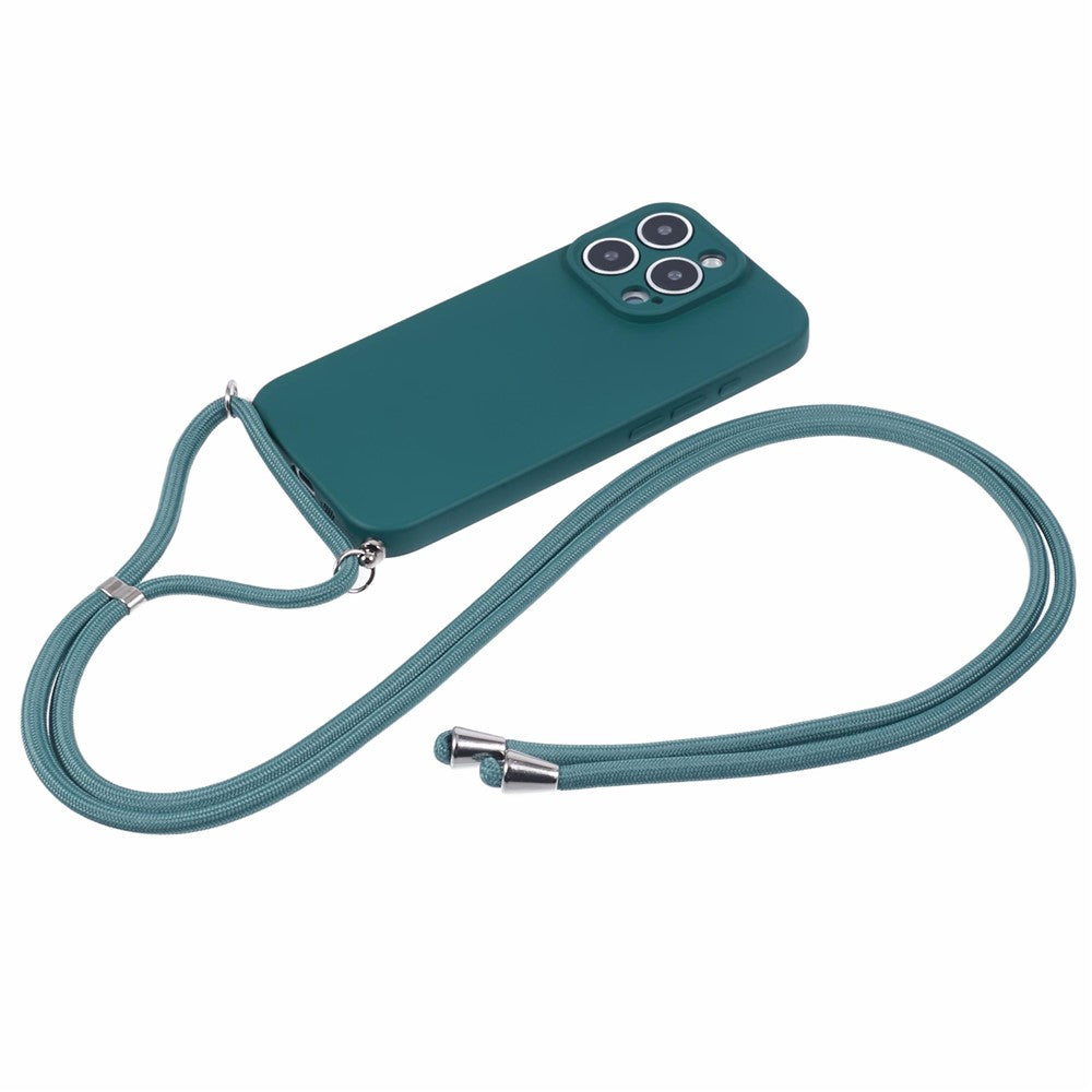 For iPhone 16 Pro Crossbody Case Flexible TPU Fiber Lining Anti-Shock Phone Cover