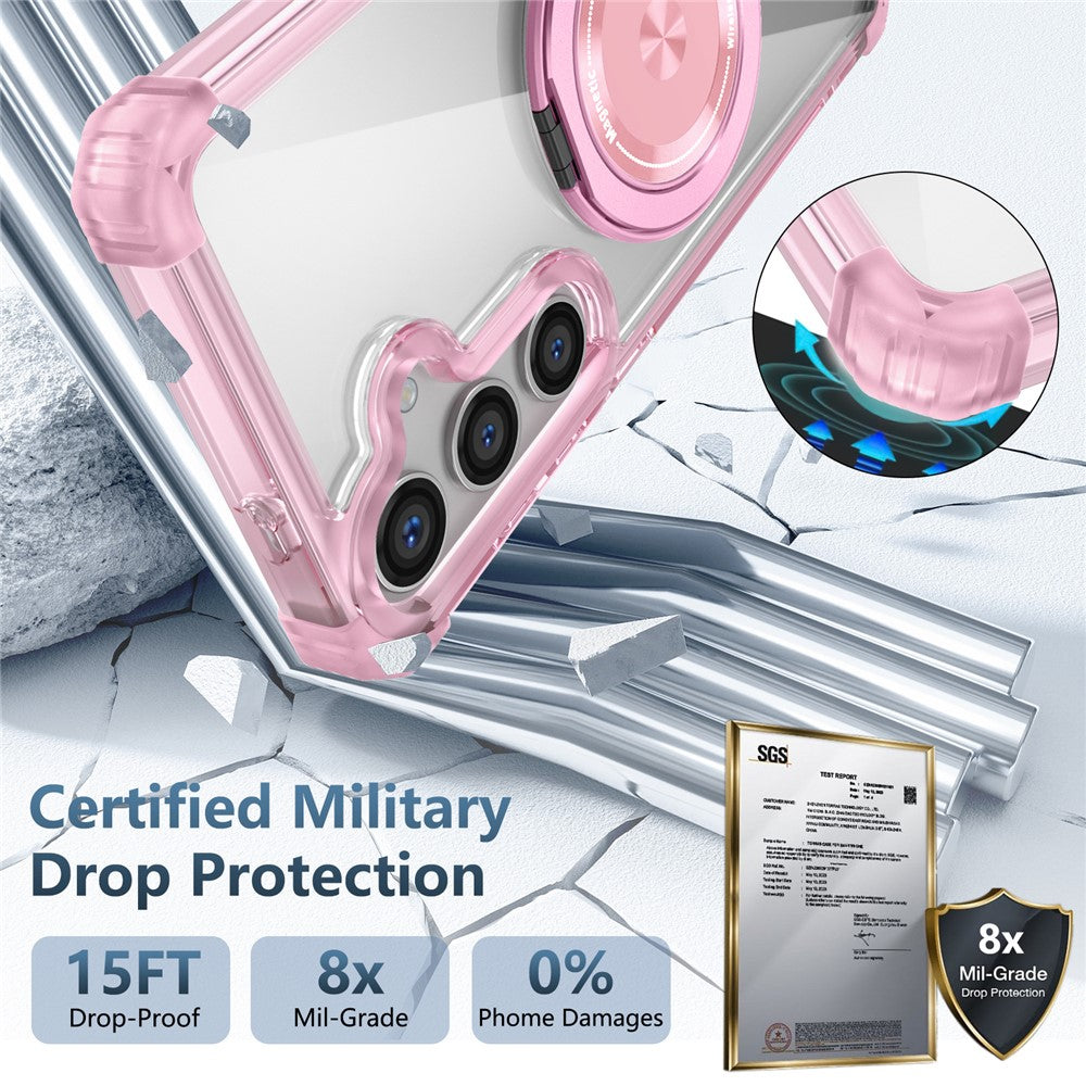 For Samsung Galaxy S24+ Magnetic Case Ring Holder PC+TPU Military Grade Protective Phone Cover