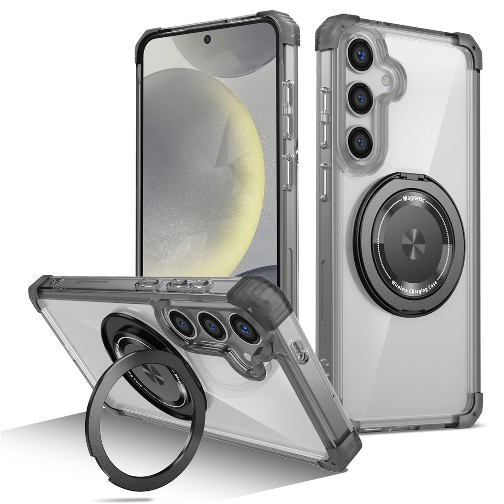 For Samsung Galaxy S24+ Magnetic Case Ring Holder PC+TPU Military Grade Protective Phone Cover