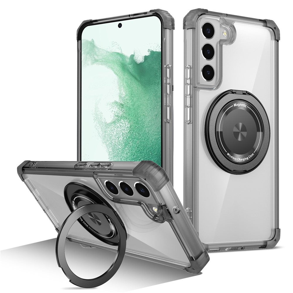 For Samsung Galaxy S22 5G Magnetic Case Rotatable Kickstand PC+TPU Shockproof Phone Cover