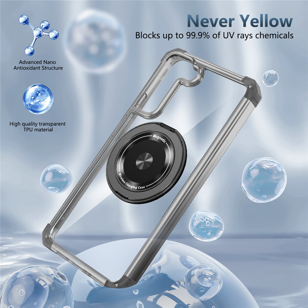 For Samsung Galaxy S22 5G Magnetic Case Rotatable Kickstand PC+TPU Shockproof Phone Cover