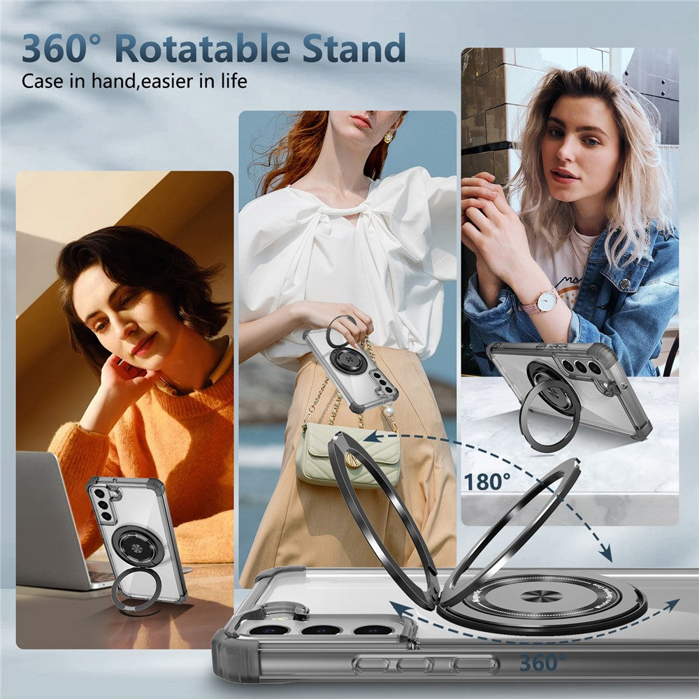 For Samsung Galaxy S22 5G Magnetic Case Rotatable Kickstand PC+TPU Shockproof Phone Cover