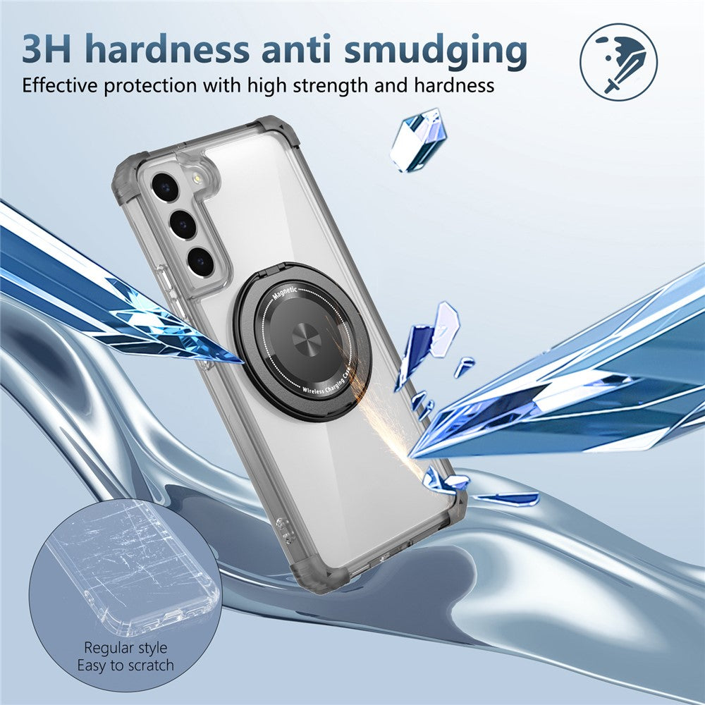 For Samsung Galaxy S22 5G Magnetic Case Rotatable Kickstand PC+TPU Shockproof Phone Cover