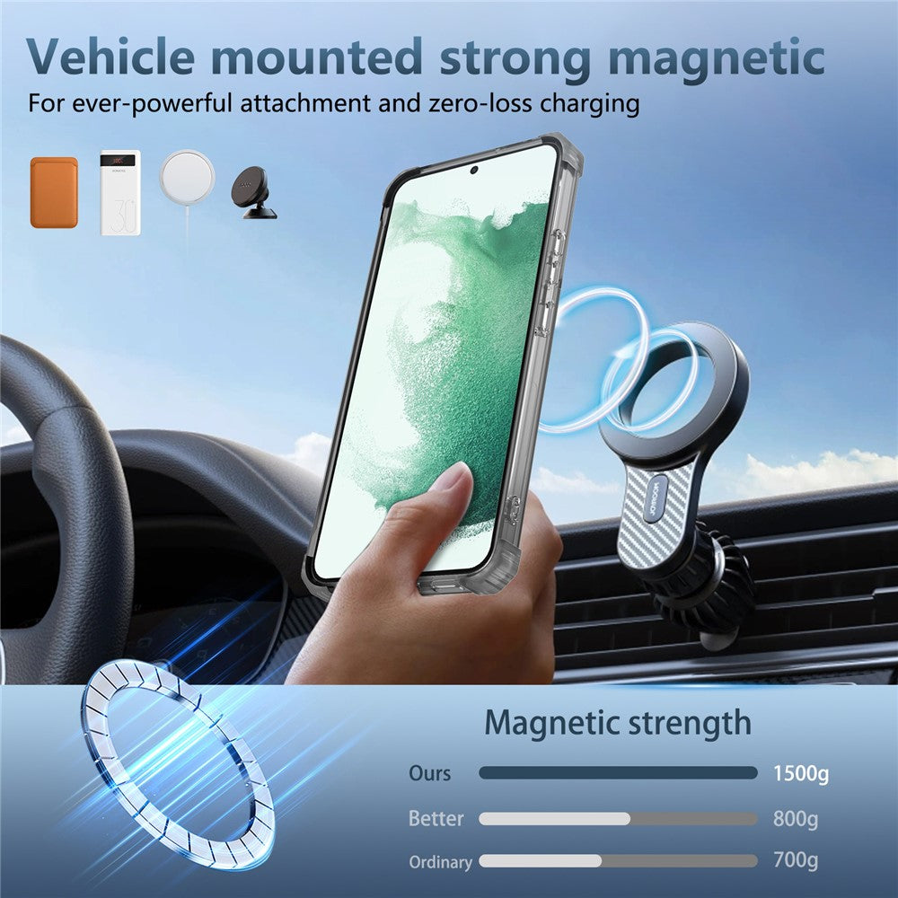 For Samsung Galaxy S22 5G Magnetic Case Rotatable Kickstand PC+TPU Shockproof Phone Cover