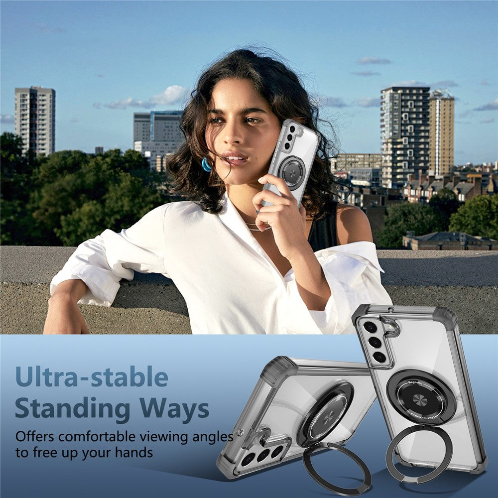For Samsung Galaxy S22 5G Magnetic Case Rotatable Kickstand PC+TPU Shockproof Phone Cover