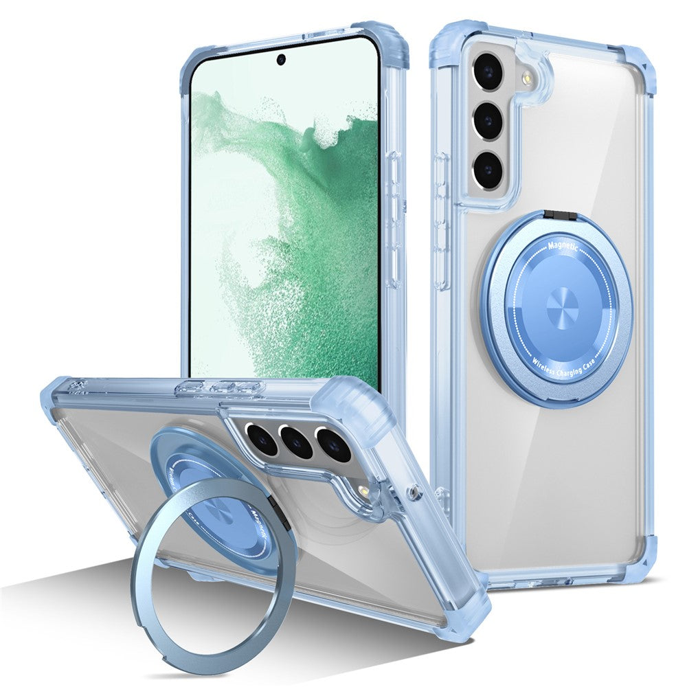 For Samsung Galaxy S22 5G Magnetic Case Rotatable Kickstand PC+TPU Shockproof Phone Cover