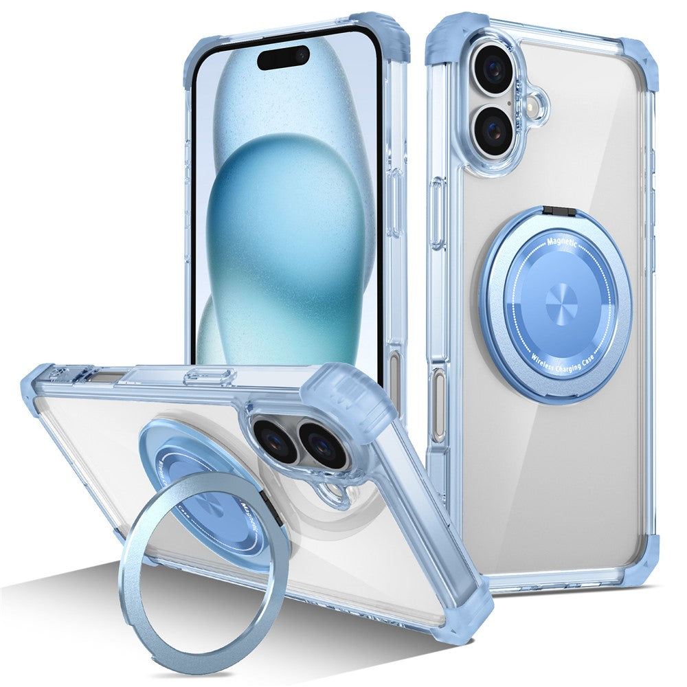 For iPhone 16 Plus Case Compatible with MagSafe Rotating Kickstand PC+TPU Phone Cover Military Shockproof