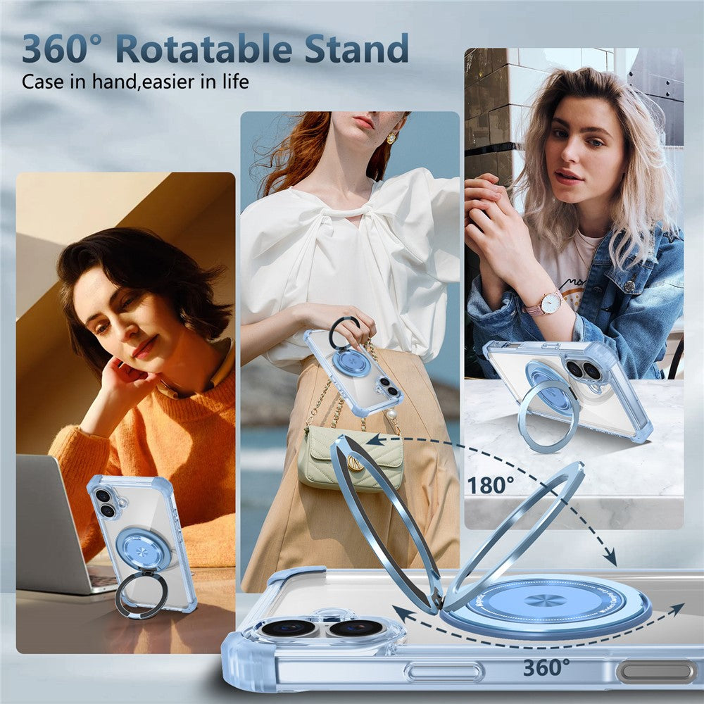 For iPhone 16 Plus Case Compatible with MagSafe Rotating Kickstand PC+TPU Phone Cover Military Shockproof