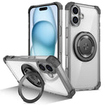 For iPhone 16 Plus Case Compatible with MagSafe Rotating Kickstand PC+TPU Phone Cover Military Shockproof