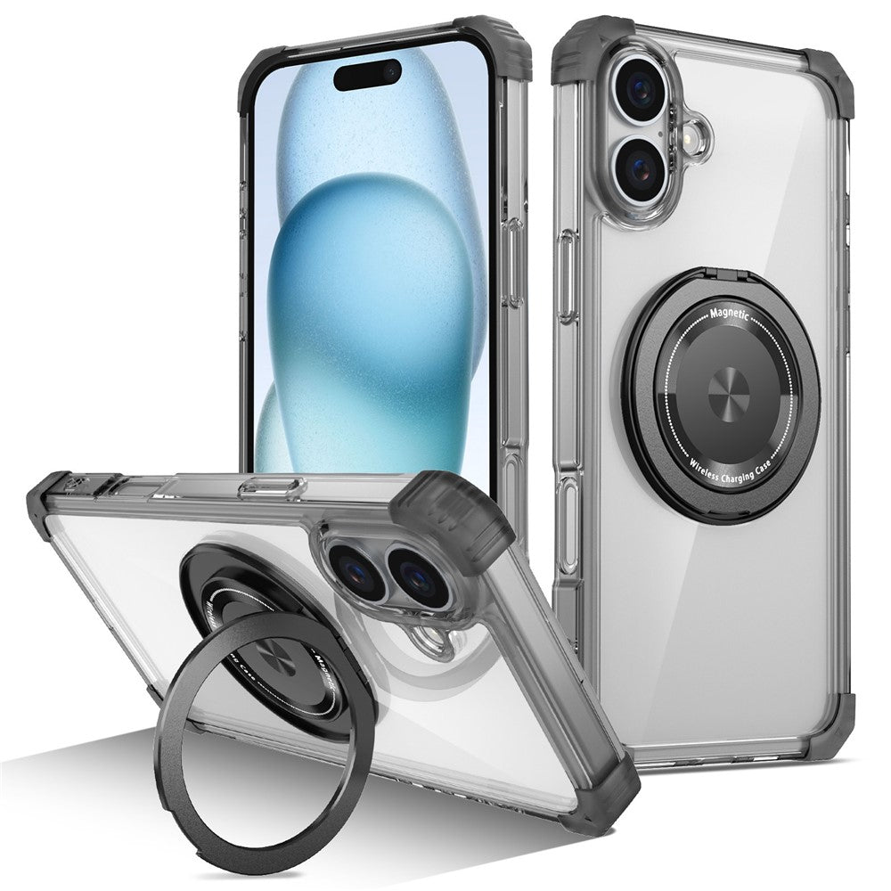 For iPhone 16 Plus Case Compatible with MagSafe Rotating Kickstand PC+TPU Phone Cover Military Shockproof