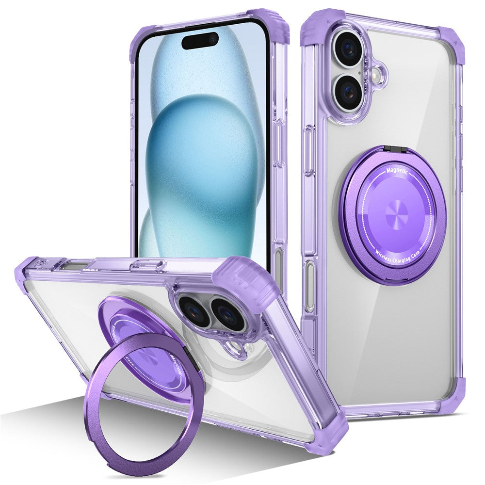 For iPhone 16 Plus Case Compatible with MagSafe Rotating Kickstand PC+TPU Phone Cover Military Shockproof