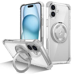 For iPhone 16 Plus Case Compatible with MagSafe Rotating Kickstand PC+TPU Phone Cover Military Shockproof