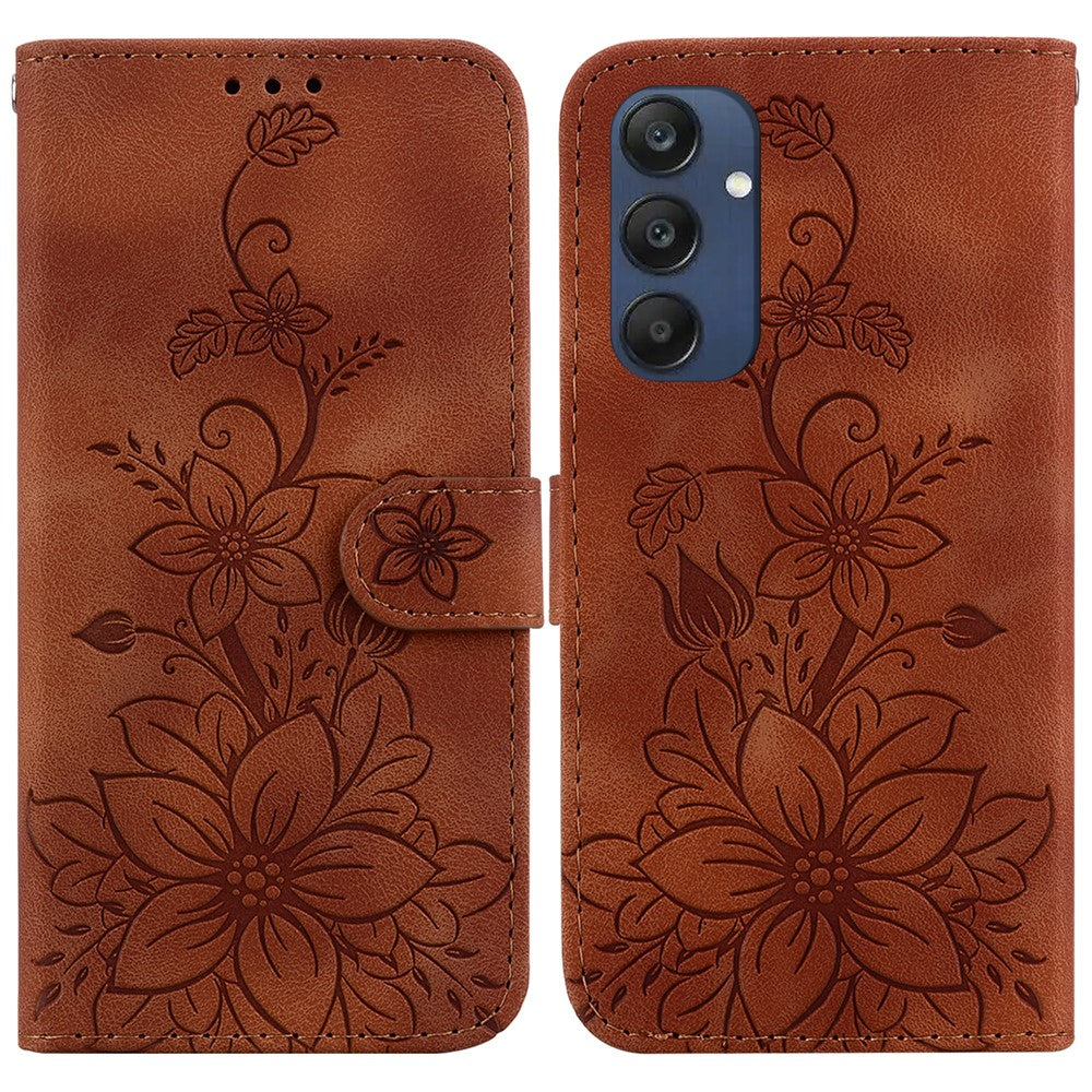 Til Samsung Galaxy M35 5G Stander Etui med Lily Blomst Imprint Læder Telefoncover