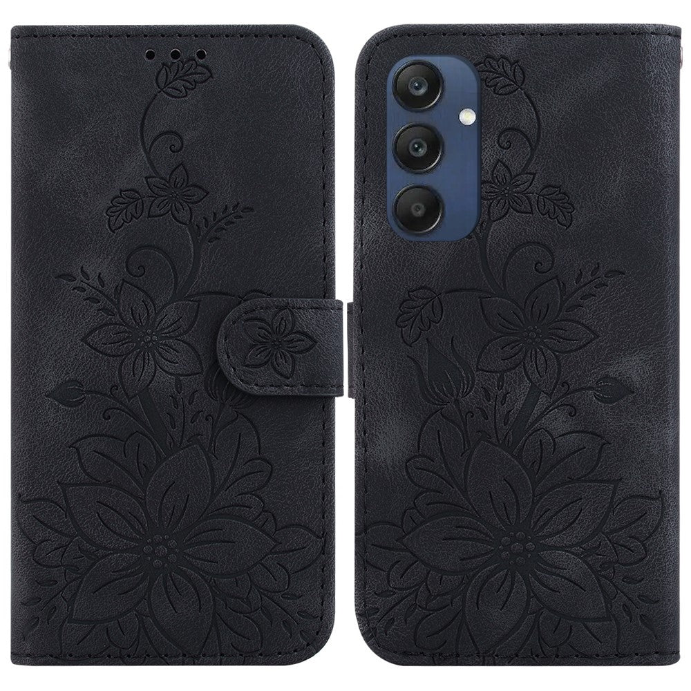 Til Samsung Galaxy M35 5G Stander Etui med Lily Blomst Imprint Læder Telefoncover