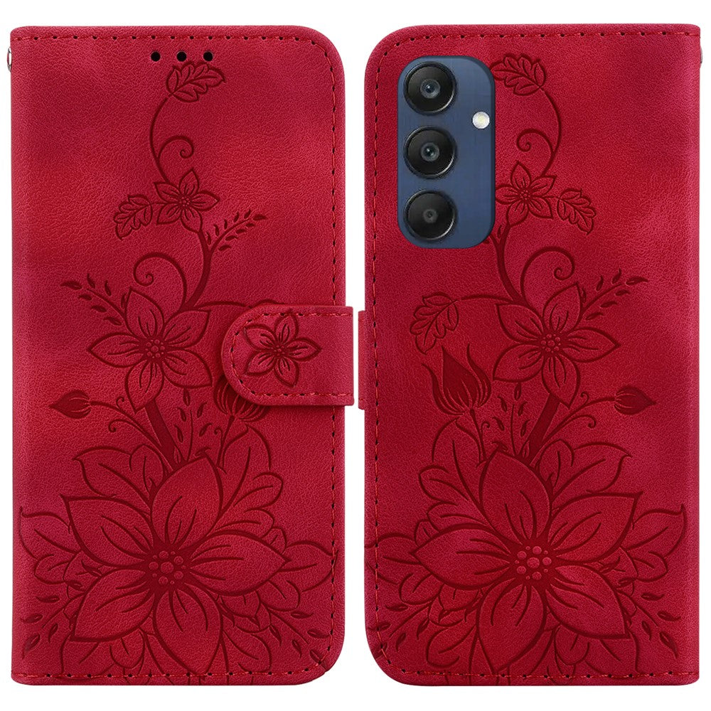 Til Samsung Galaxy M35 5G Stander Etui med Lily Blomst Imprint Læder Telefoncover