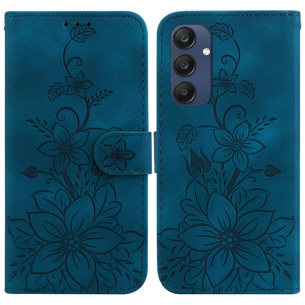 Til Samsung Galaxy M35 5G Stander Etui med Lily Blomst Imprint Læder Telefoncover