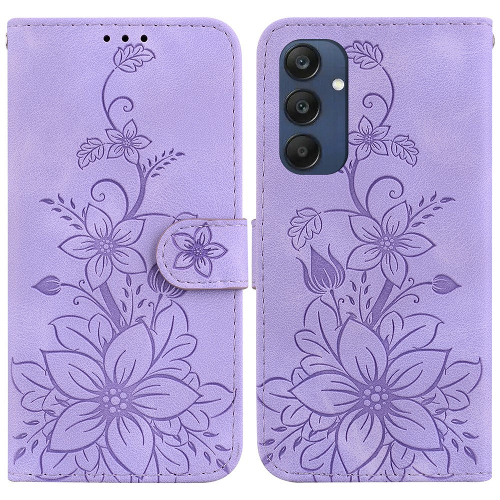 Til Samsung Galaxy M35 5G Stander Etui med Lily Blomst Imprint Læder Telefoncover