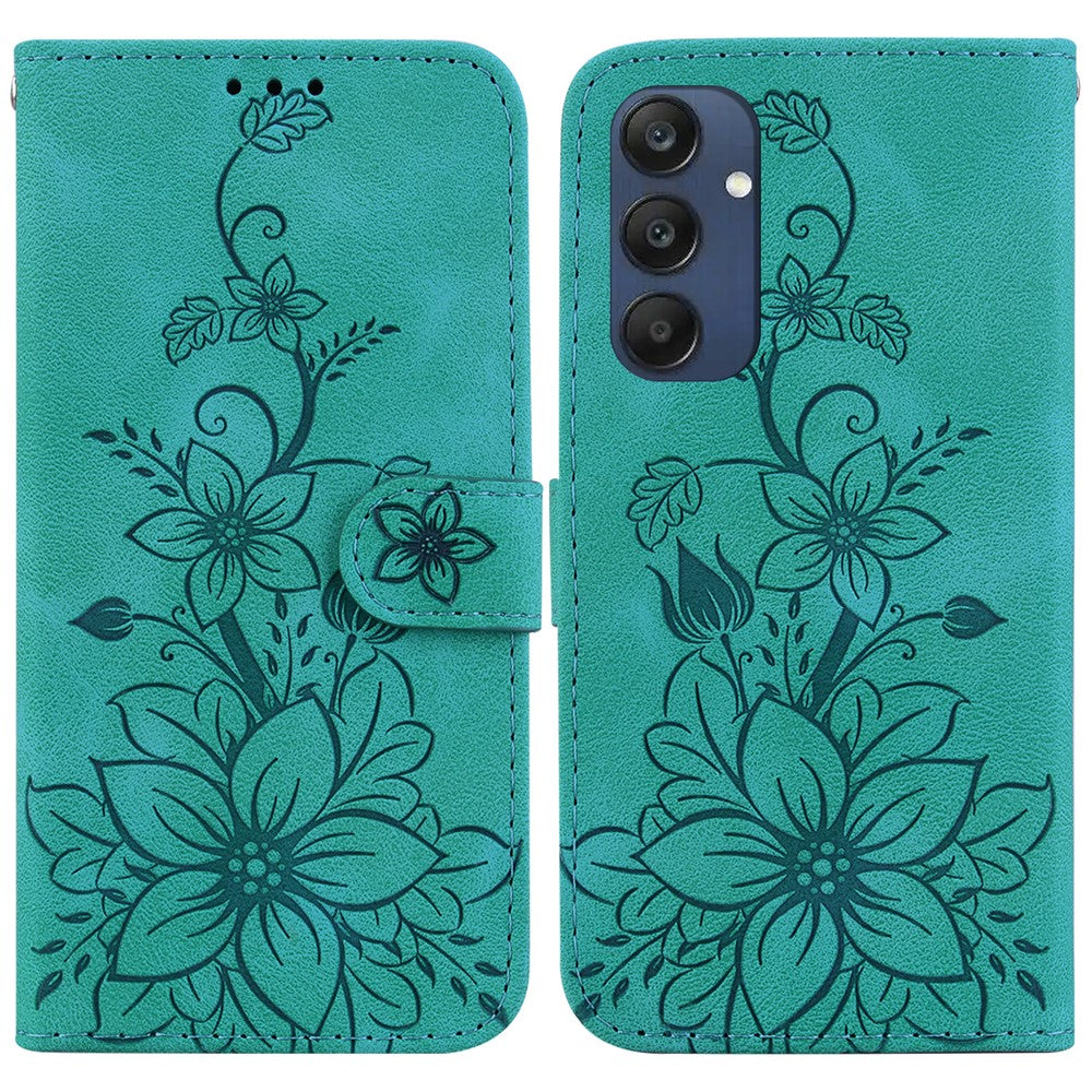 Til Samsung Galaxy M35 5G Stander Etui med Lily Blomst Imprint Læder Telefoncover