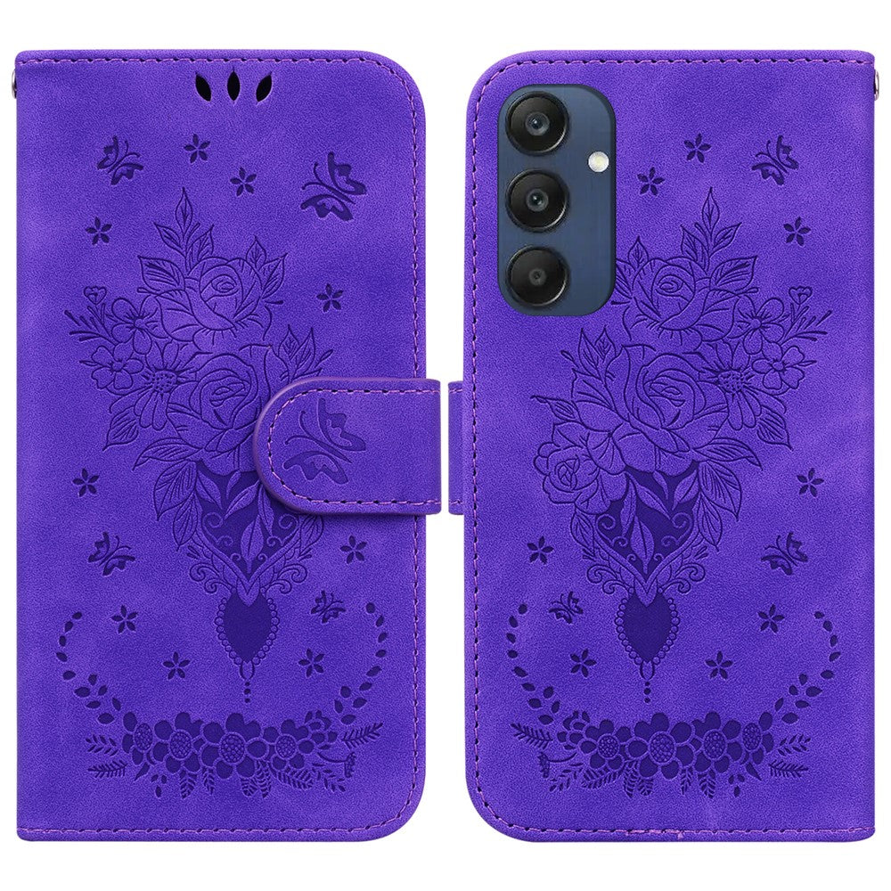 For Samsung Galaxy M35 5G Case Butterfly Flower Imprint PU Leather Wallet Phone Cover