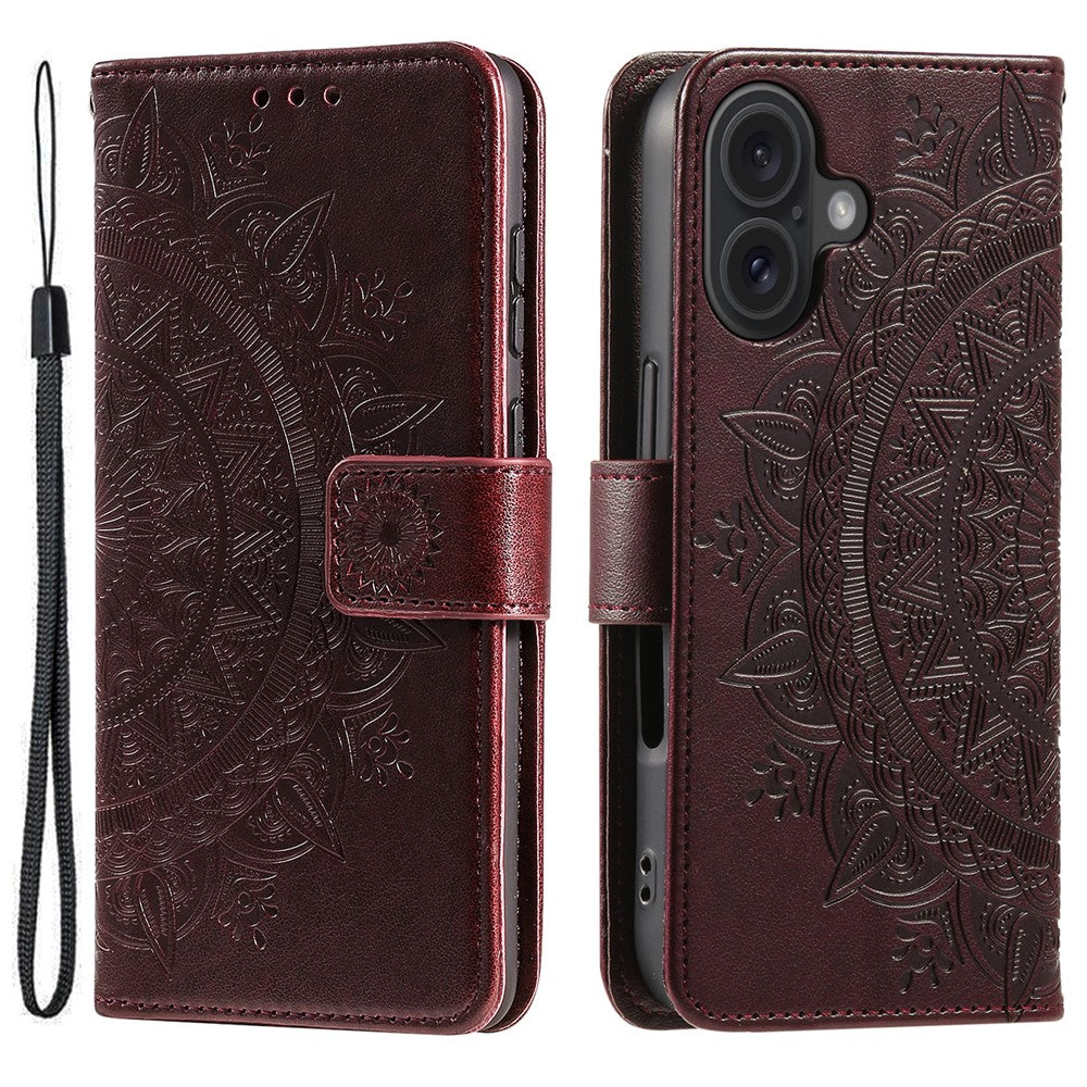For iPhone 16 Plus Wallet Case Imprinted Totem PU Leather Stand Phone Cover