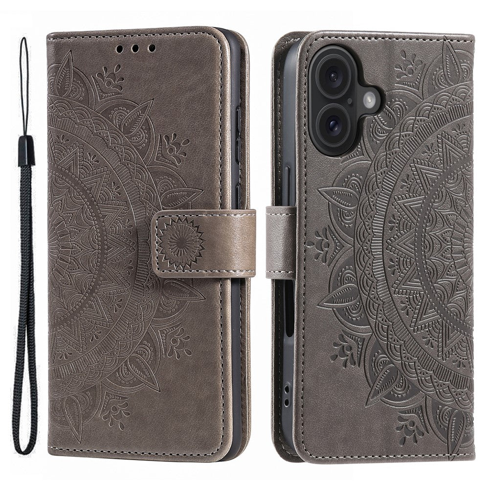 For iPhone 16 Plus Wallet Case Imprinted Totem PU Leather Stand Phone Cover