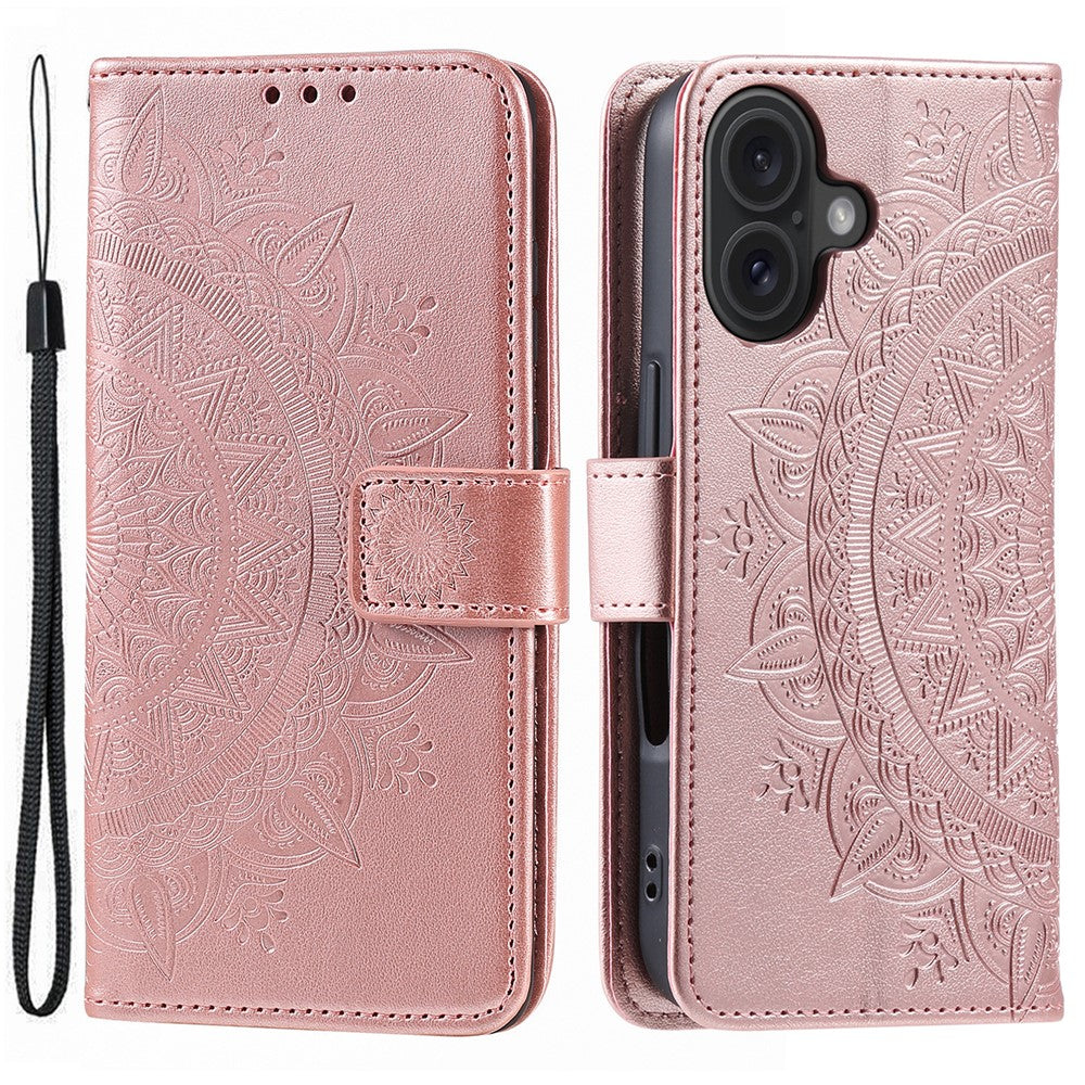 For iPhone 16 Plus Wallet Case Imprinted Totem PU Leather Stand Phone Cover